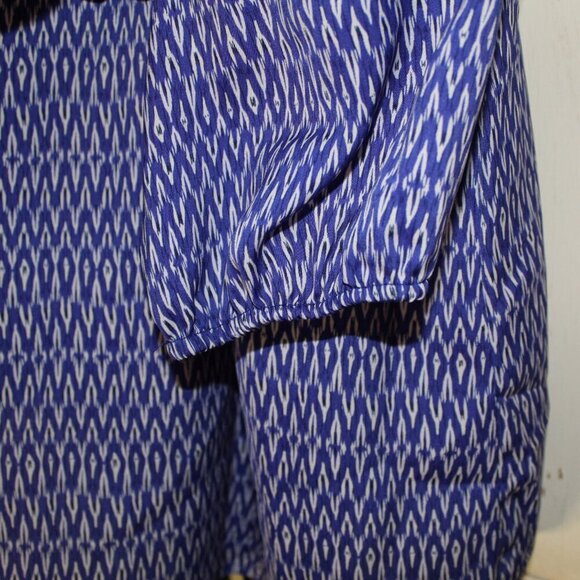 Kenar blue/white geometric v neckline 3/4 sleeve pullover blouse‎ L - Picture 6 of 6